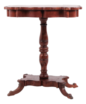 Antique Mahogany Side Table with Turned Pedestal Base and Profiled Top