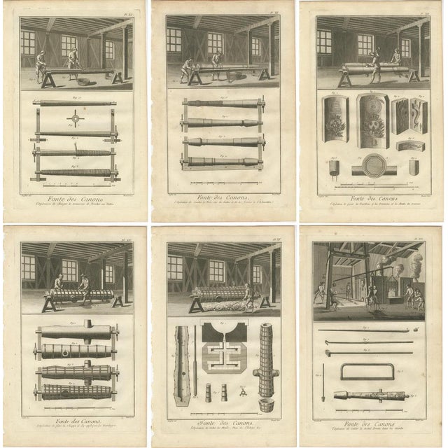 Black Intricate Process of Cannon Manufacturing, 1770, Paper, Set of 6 For Sale - Image 8 of 10