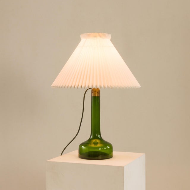 Deep Green Lamp from Holmegaard with Shade from Le Klint, 1960s For Sale - Image 9 of 9