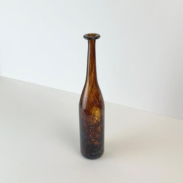 1970s Mdina Glass Bottle Vase in Amber Tortoiseshell by Michael Harris, 1970s For Sale - Image 5 of 10