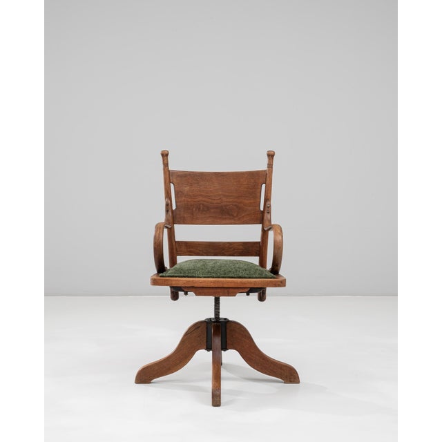 1930s French Wooden Swivel Armchair with Upholstered Seat For Sale - Image 16 of 18