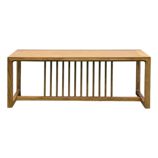 Solid Wood Light Brown Minimalistic Low Bench Coffee Table For Sale