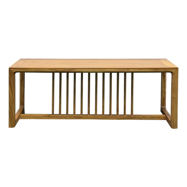 Solid Wood Light Brown Minimalistic Low Bench Coffee Table For Sale