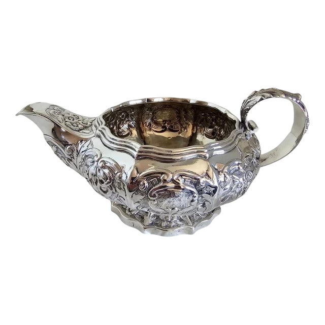 Antique George IV Sterling Silver Repoussé Griffin Crest Cream Jug, London, 1823 For Sale