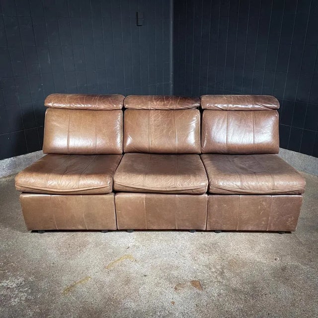 Mid-Century Modular Sofa in Dark Brown Leather, Set of 3 For Sale - Image 12 of 12