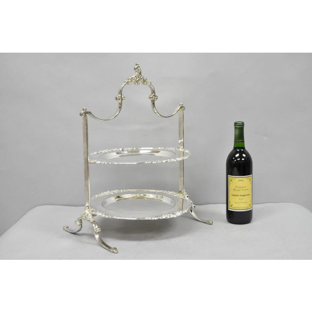 Vintage Godinger Victorian Edwardian Style Silver Plated 2 Tier Buffet Server High Tea Pastry Plate Stand with 2 Removable...