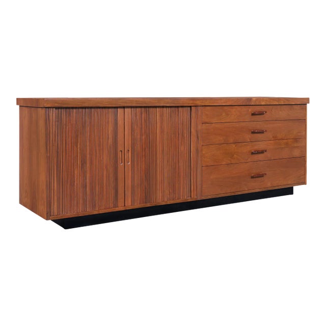 1960s Milo Baughman Walnut Tambour Door Credenza for Glenn of California For Sale