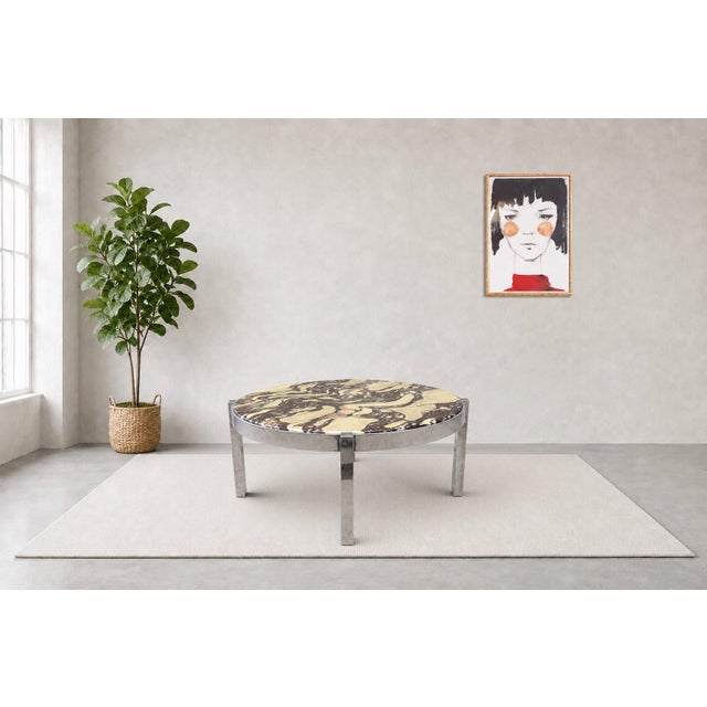 Round Italian Coffee Table in Marble and Chrome, 1970s For Sale - Image 3 of 6
