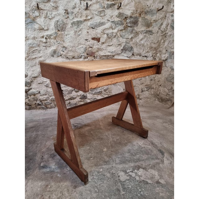 Vintage French Oak School Desk with Hinged Top, 1960s For Sale - Image 9 of 17