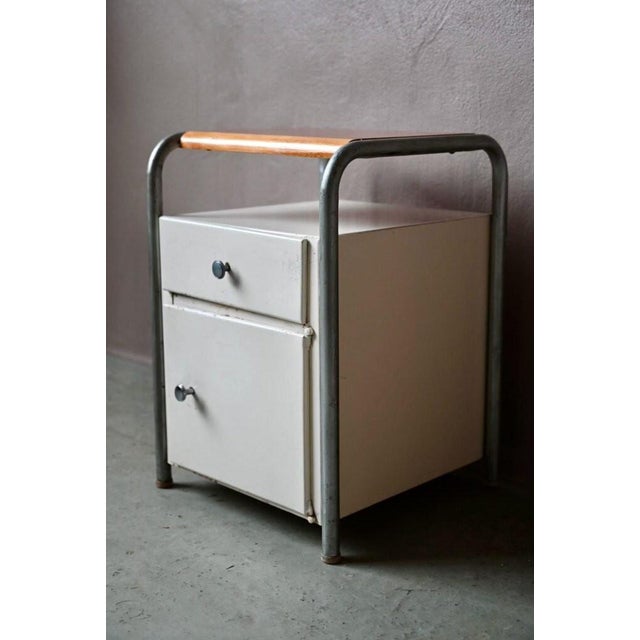 Wood Vintage Industrial Boarding School Bedside Table, 1950s For Sale - Image 7 of 13
