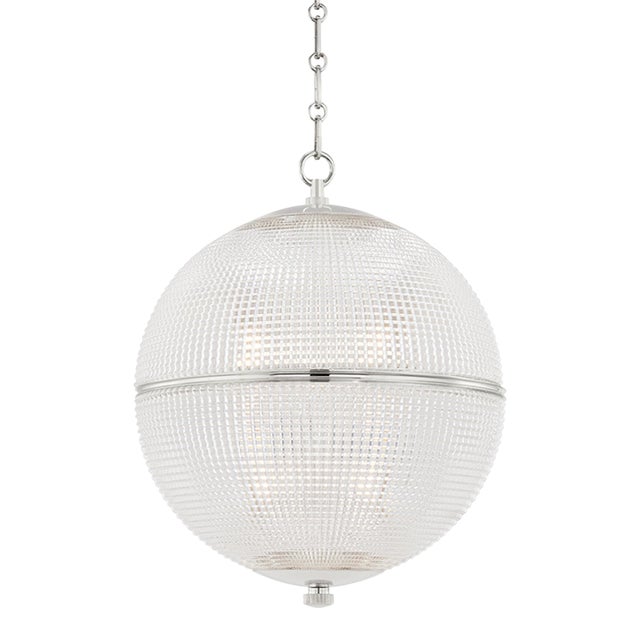 Mark D. Sikes 1 Light Sphere No. 3 Pendant, Large, Polished Nickel For Sale