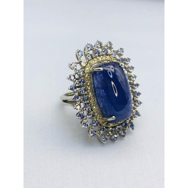 Bochic "Orient" Natural Diamond & Tanzanite Cocktail Ring Set In 18K Gold & Silver Natural Cabochon Tanzanite 17.50 Carat...