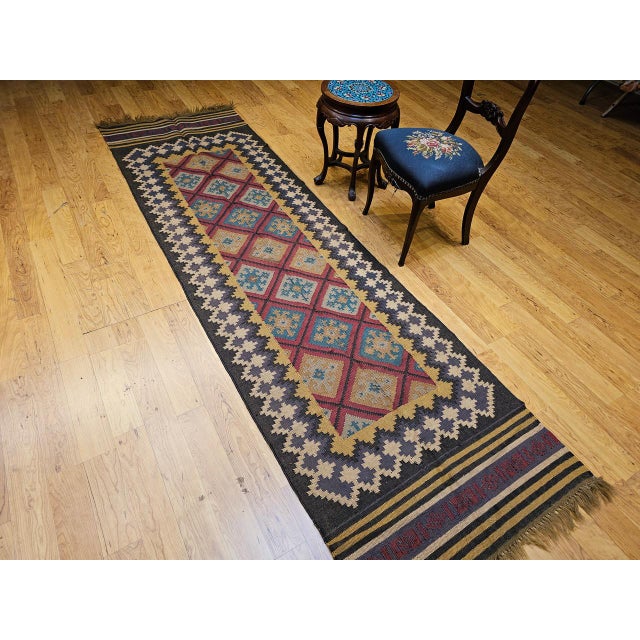 Vintage Turkish Tribal Runner, Flat-Woven Wool, Allover Geometric Patterns, 3’ x 10’ For Sale - Image 10 of 11