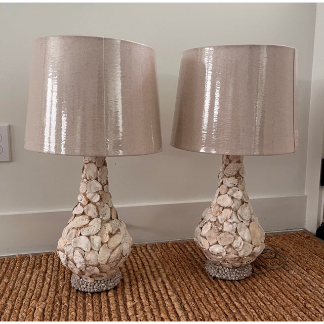 Late 20th Century Vintage Oyster Shell Encrusted Table Lamps-a Pair For Sale - Image 5 of 12