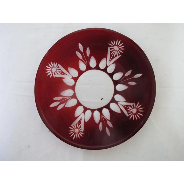 Vintage Bohemian Glass Ruby Red Daisy Flower Crystal 6 3/4" Dessert Plate Set For Sale - Image 4 of 6