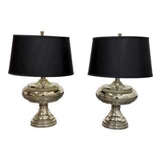 Polished Nickel Sculptural Table Lamps, Pair For Sale