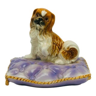 Vintage Ceramic Dog on Cushion For Sale