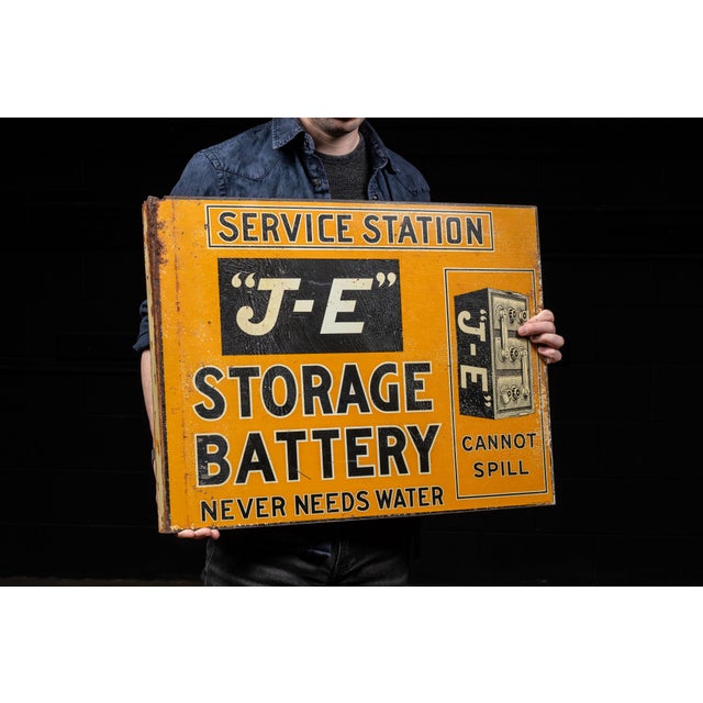Industrial Early 20th Century "J-E" Storage Battery Flange Sign For Sale - Image 3 of 10