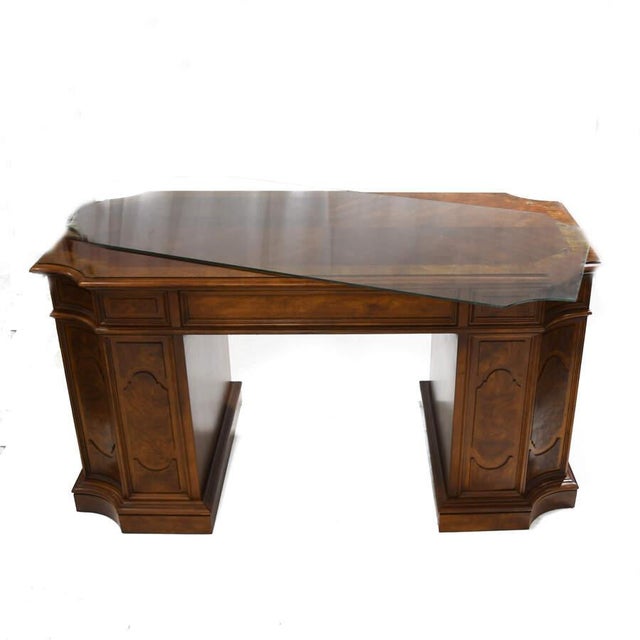 Wood Thomasville Walnut and Burlwood Inlaid Desk With Bookcase Compartment For Sale - Image 7 of 7