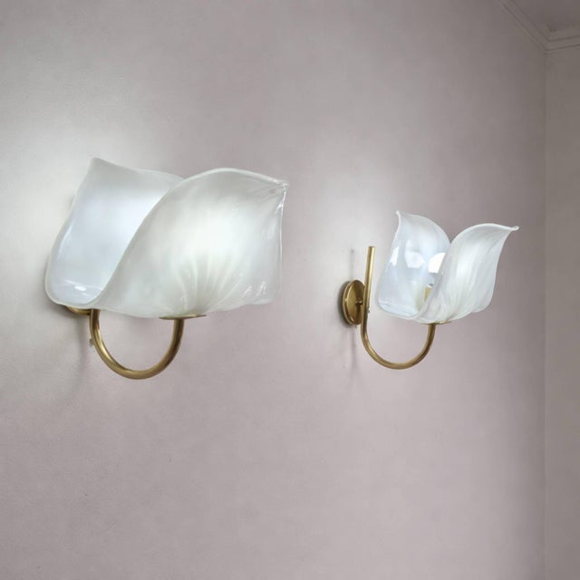 Italian Floral Sconces Murano Glass Wall Lights Brass, 1970s For Sale - Image 9 of 12