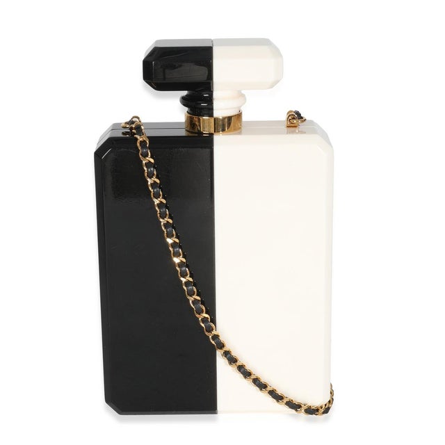 Chanel White Black Plexiglass Perfume Bottle Clutch For Sale - Image 4 of 9