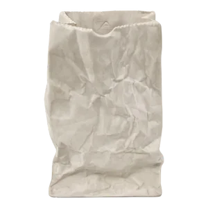 Vintage 1970s Creative Illusions White Paper Bag Bisque Porcelain Trompe L’oeil Vase Pop Art Sculpture