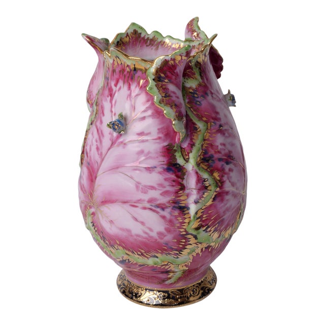 Vintage Pink Botanic Sculpted Chinoiserie Ceramic Leaf Vase Chairish