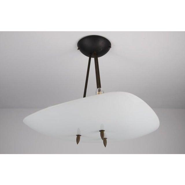 Mid-Century Modern Brass and Sculptural White Glass Pendant Lamp, Italy, 1960s For Sale - Image 10 of 12
