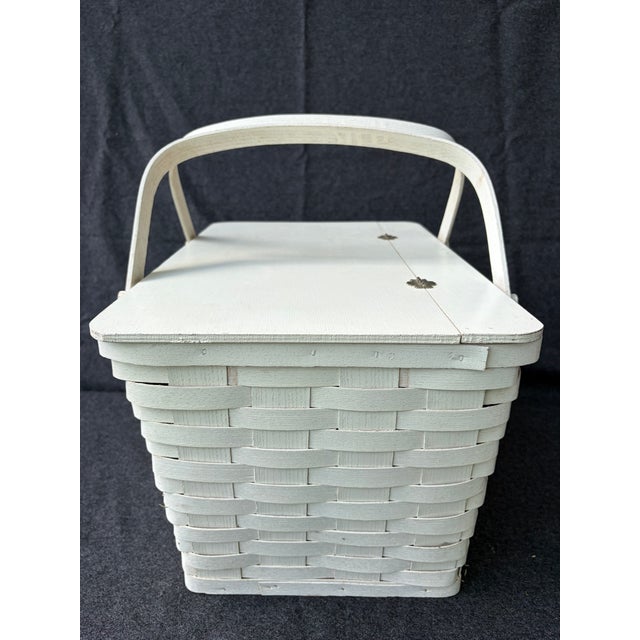 Vintage Painted Splint Wood Picnic Basket For Sale - Image 9 of 15