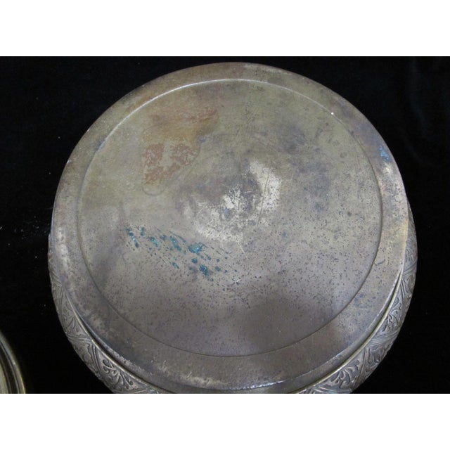 Antique Persian Large Heavily Etched Brass Bowl With Lid or Stand For Sale - Image 9 of 11