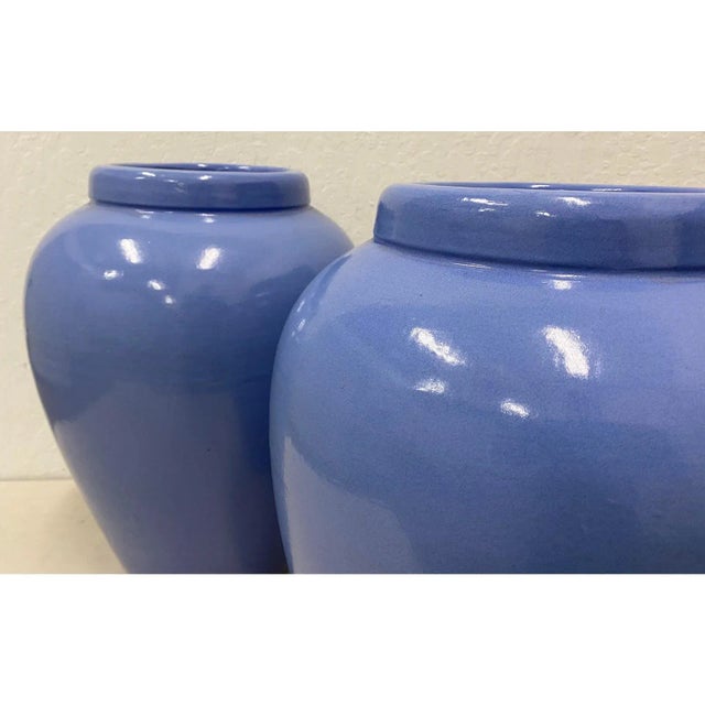 Pair of Cornflower Blue Oil Storage Jars C.1930 For Sale - Image 4 of 7
