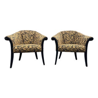 Pair of Vintage Upholstered Barrel Club Chairs For Sale