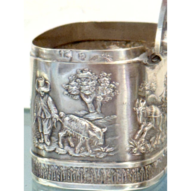 Biedermeier German .800 Silver Snuff Box Domed Lid and Repoussé Pastoral Scenes For Sale - Image 4 of 12