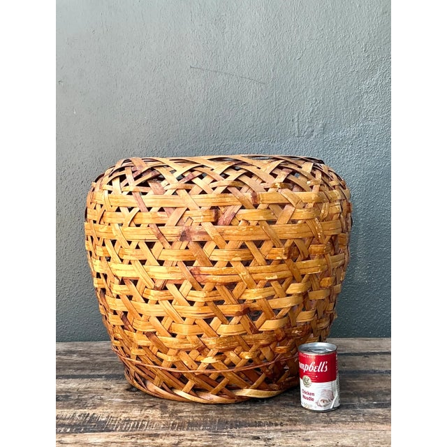 Brown Vintage Japanese Ikebana Woven Rattan Basket For Sale - Image 8 of 12