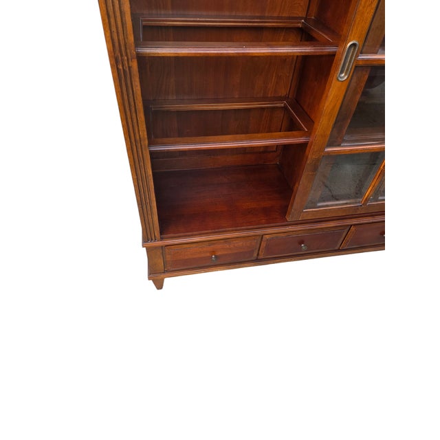 Ethan Allen 1990s Ethan Allen Townhouse Sliding Door China Cabinet Display Curio Bookcase Hutch For Sale - Image 4 of 18