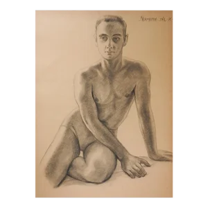 Vintage 1950s Charles Normann Male Charcoal Drawing