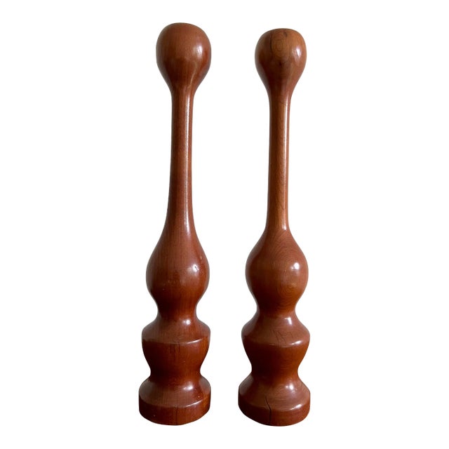 Mid-Century Wooden Candle Holders- a Pair For Sale
