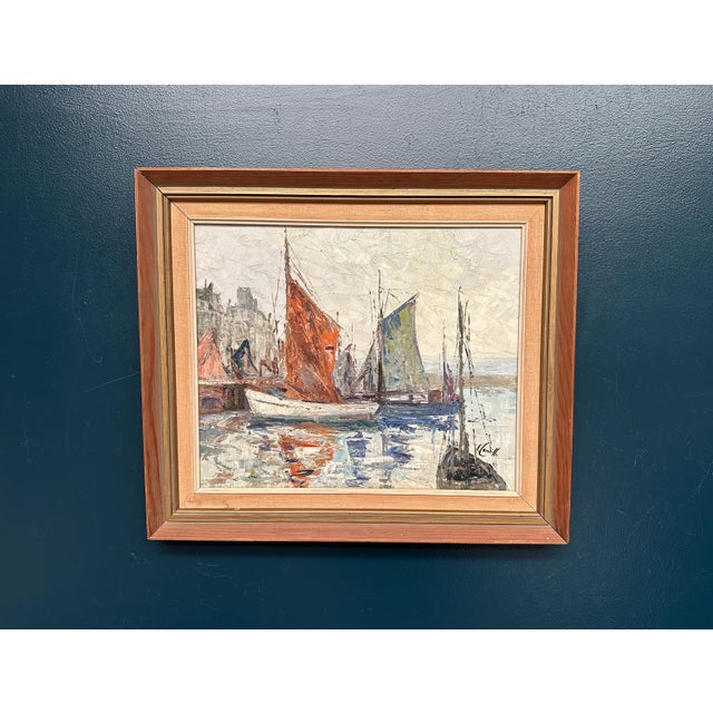Inge Camill, Boats in Harbour, 1950s, Oil on Canvas, Framed For Sale - Image 18 of 18