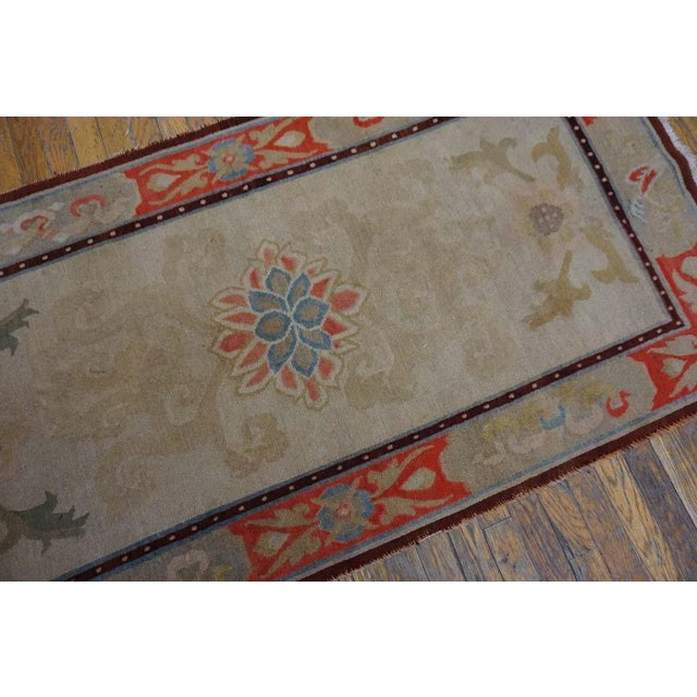 1920s Ivory Medallion Antique Chinese Tibetan Carpet 3' X 6' Handknotted Wool Rug For Sale In New York - Image 6 of 9