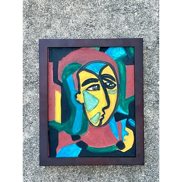 Vintage Original Abstract Figurative Oil on Canvas For Sale In West Palm - Image 6 of 12