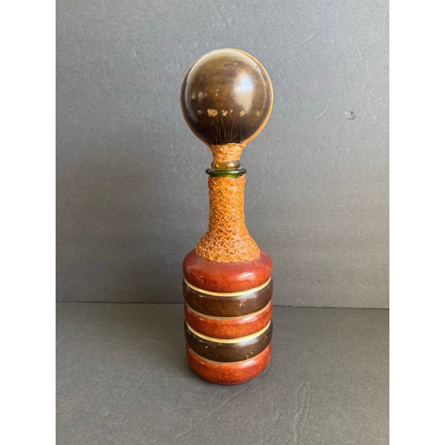 Vintage Italian Leather Wrapped Decanter Mid Century Modern Made in Italy 14" For Sale - Image 11 of 12