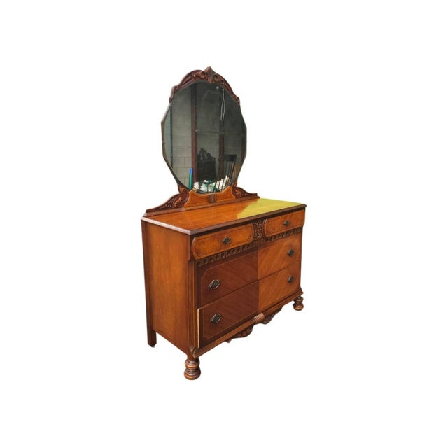 Art Deco Early 20th Century Art Deco Chest Mahogany and Walnut Chest of Drawers With Mirror on Wheels For Sale - Image 3 of 10