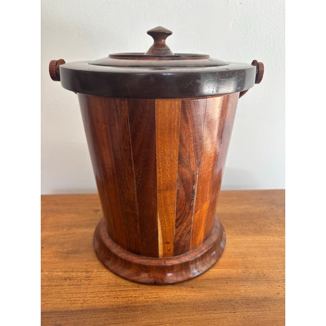 Arts & Crafts Late 20th Century Bench Made Wooden Ice Bucket With Leather Handle For Sale - Image 3 of 7