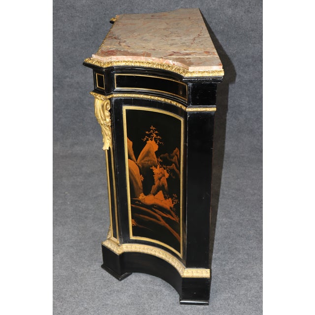 19th C. Ebonized Chinoiserie and Bronze Ormolu Mounted Marble Top Cabinet For Sale In Philadelphia - Image 6 of 17