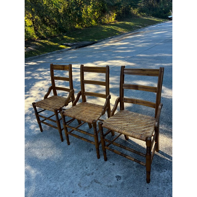 Up for consideration is a beautiful vintage collection of short wooden ladder back dining chairs. This set would look...
