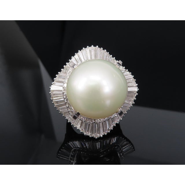 Late 20th Century Rare 18mm South Seas Pearl & 3.63ct Diamond Platinum Ring, 32gr Size 5.75 For Sale - Image 17 of 18
