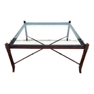 Maitland Smith Style Faux Bamboo Glass & Leather Cocktail Table For Sale