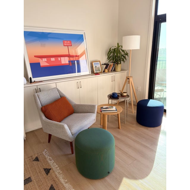 Contemporary Bon Pouf Ottoman by Hem - Round, Ink Blue ( Green Available - Sold Individually ) For Sale - Image 3 of 4