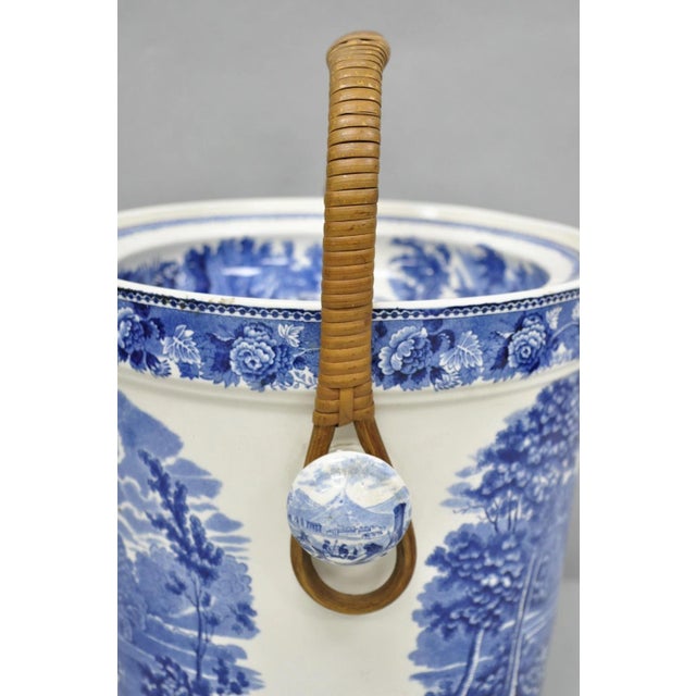 Blue Late 19th Century Wedgwood Landscape Etruria Pattern Blue White Porcelain Covered Slop Pot Commode For Sale - Image 8 of 17