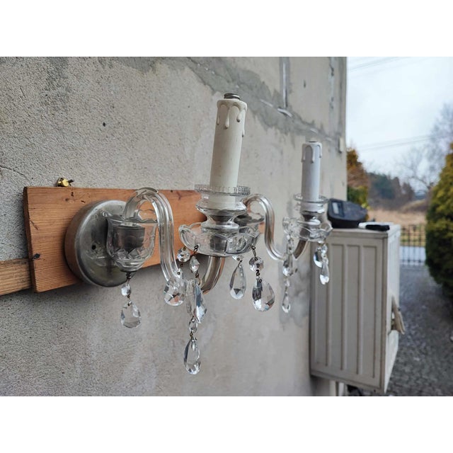 Pre-War Glass Wall Lamp with Crystals, 1920s For Sale - Image 4 of 7